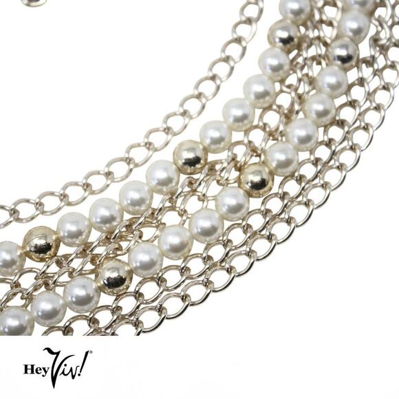 Vintage 7 Strand Pearl Bead Chain Necklace Clip On Earring Set in Original Box